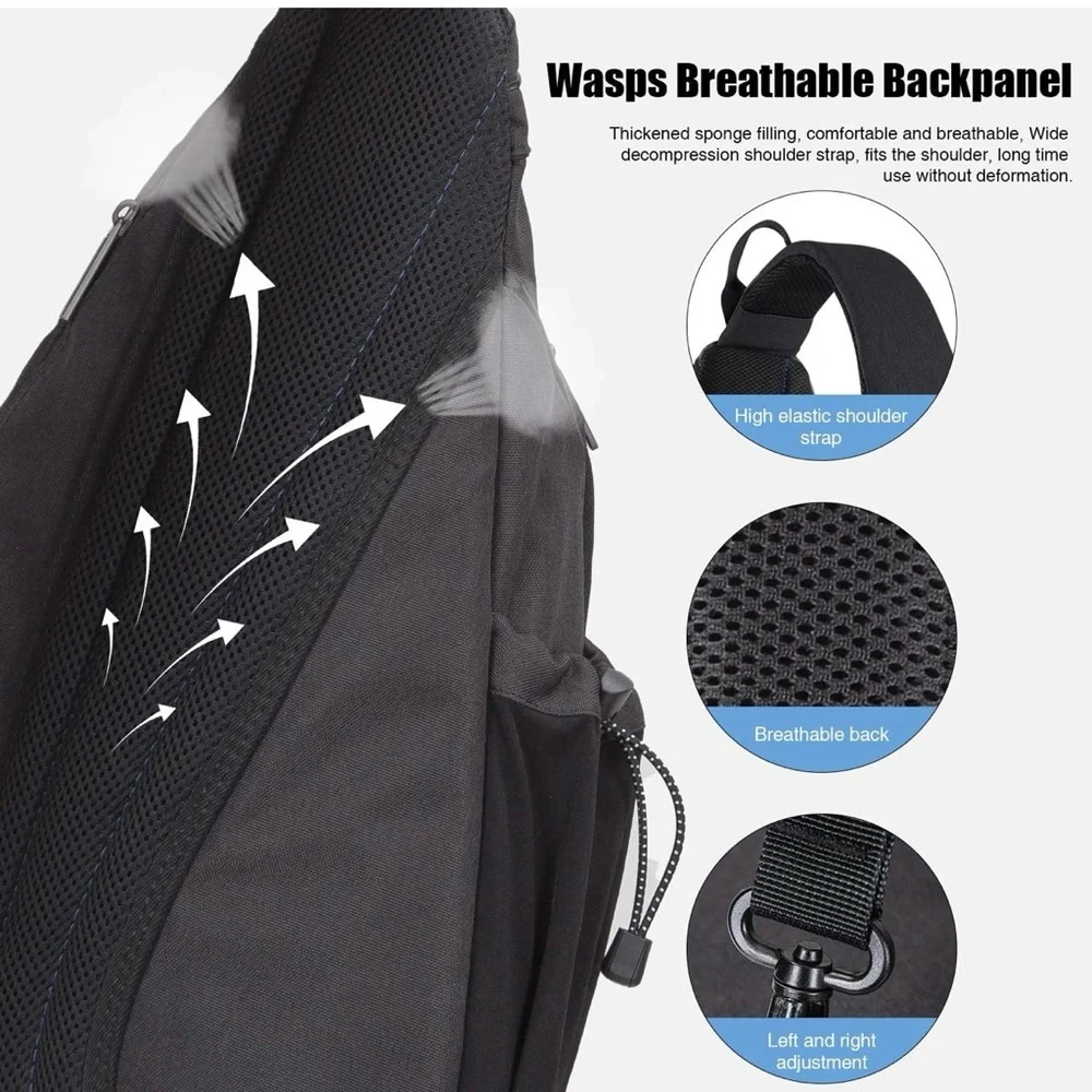 Mixi‎ Sling Backpack with USB port Black Nylon 17 inches New Type M5225 USED 1x
